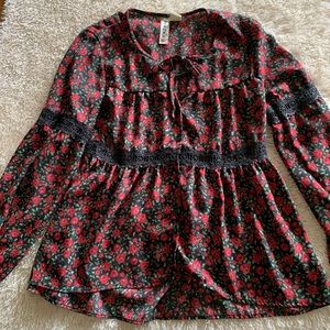 Red floral long sleeve blouse
